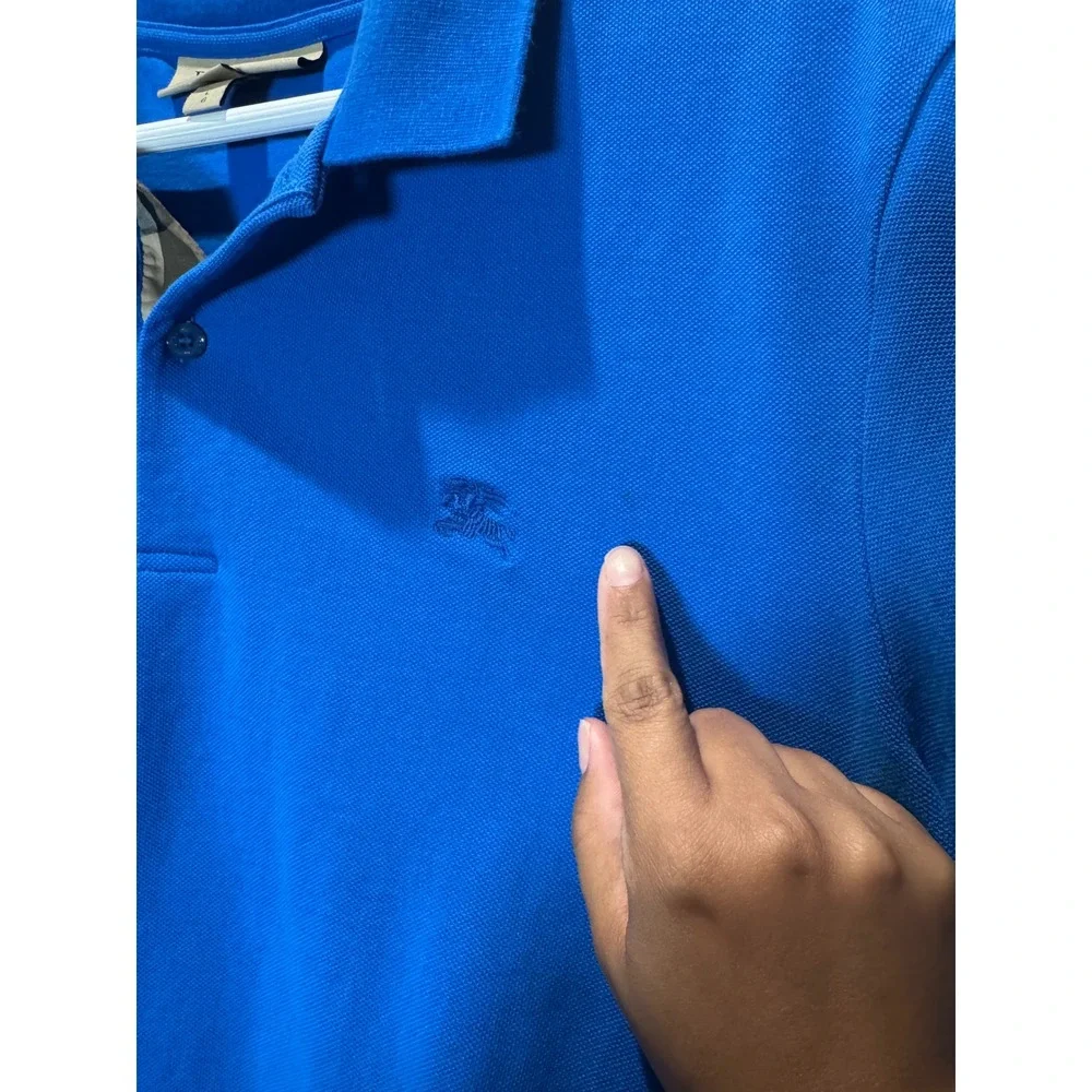 Burberry London England Mens Blue Pique Cotton Polo Shirt Large 3974314